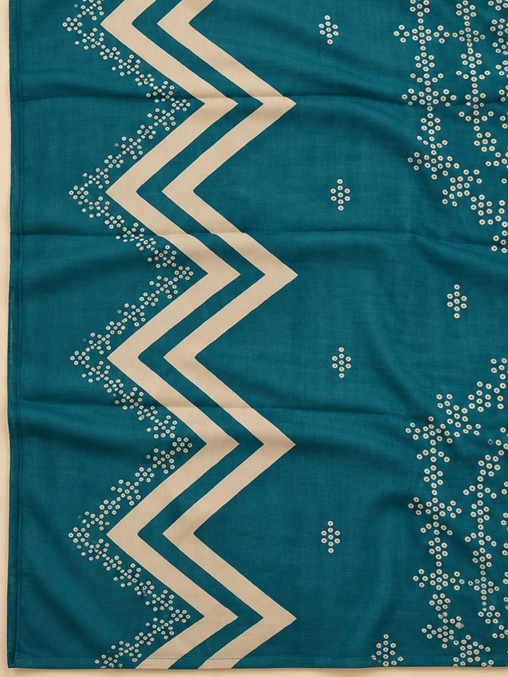 Blue Cotton Blend Embroidered Unstitched Dress Material