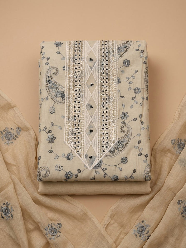 Off-White Tissue Embroidered Unstitched Dress Material