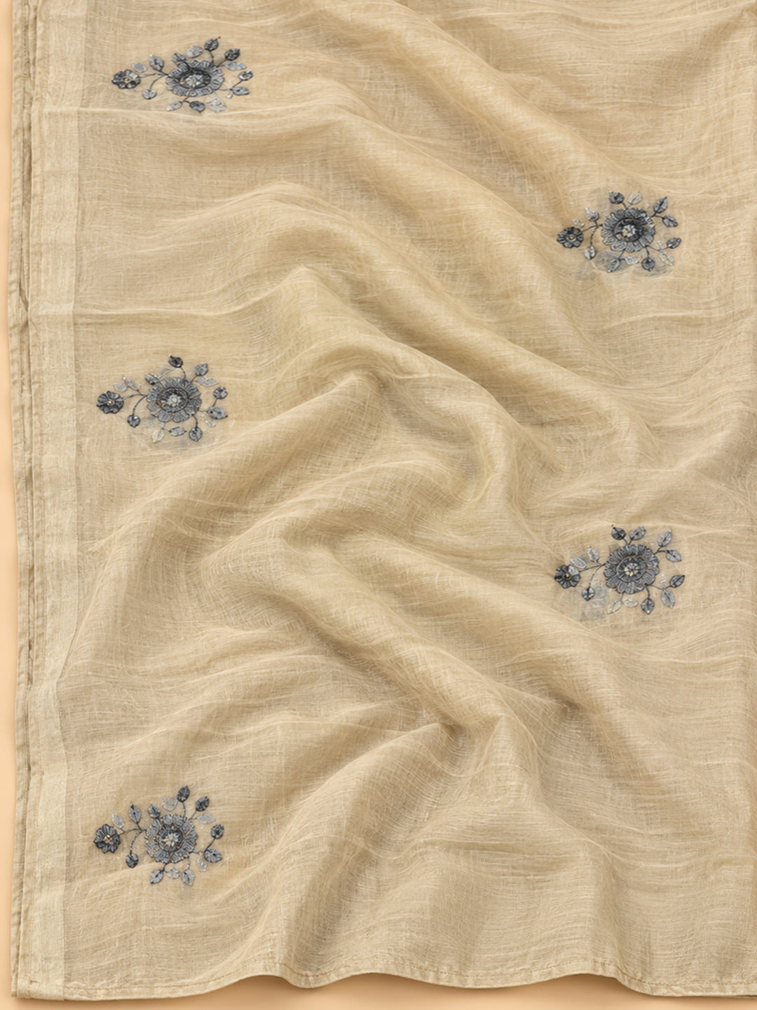 Off-White Tissue Embroidered Unstitched Dress Material