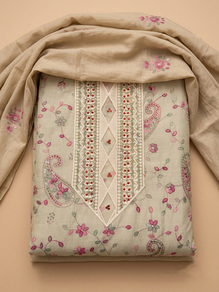 Off-White Tissue Embroidered Unstitched Dress Material