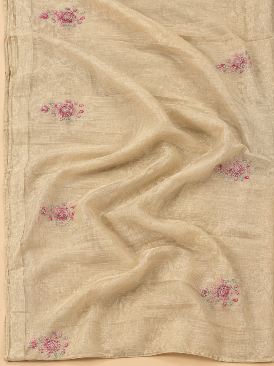 Off-White Tissue Embroidered Unstitched Dress Material