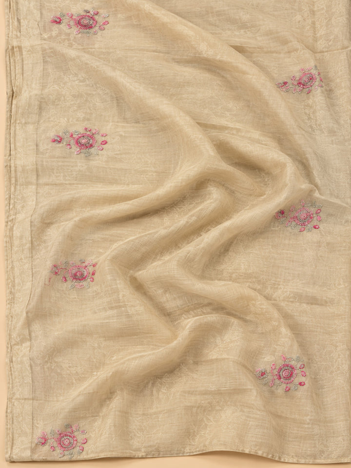 Off-White Tissue Embroidered Unstitched Dress Material