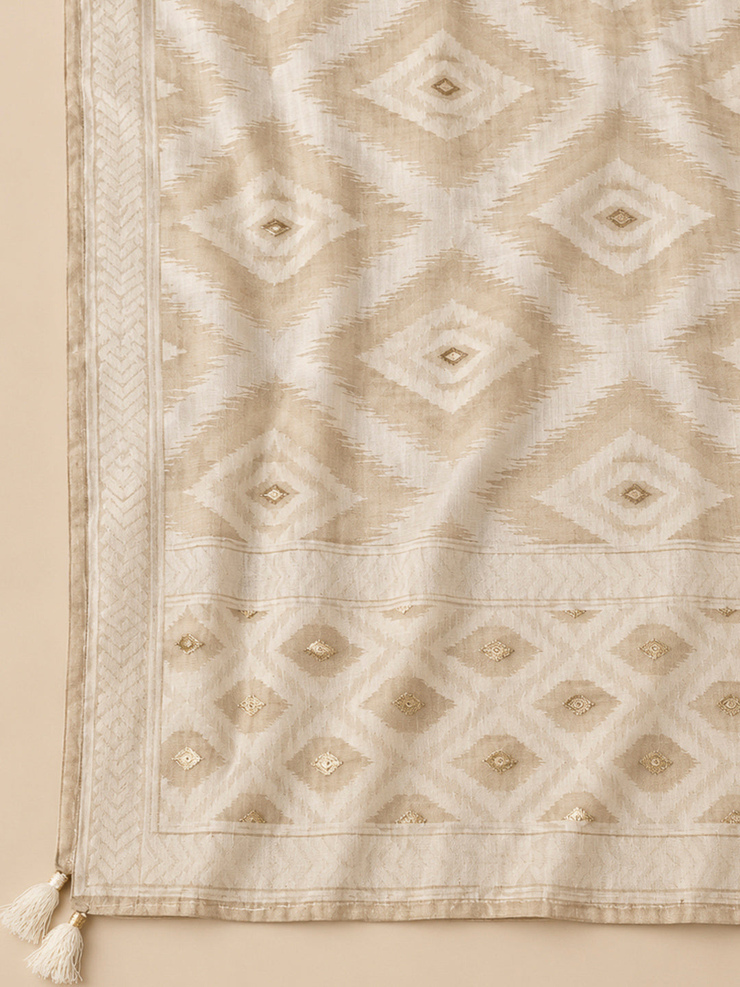 Off White Chanderi Embroidered Unstitched Dress Material