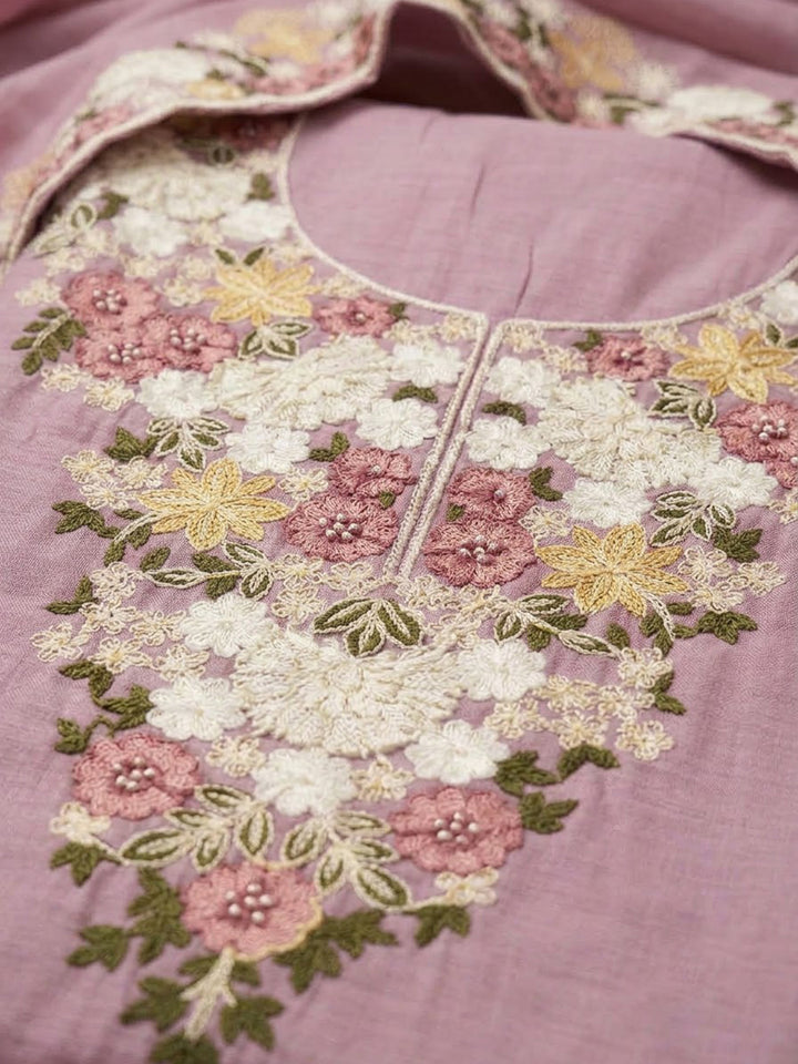 Onion Pink Chanderi Embroidered Unstitched Dress Material
