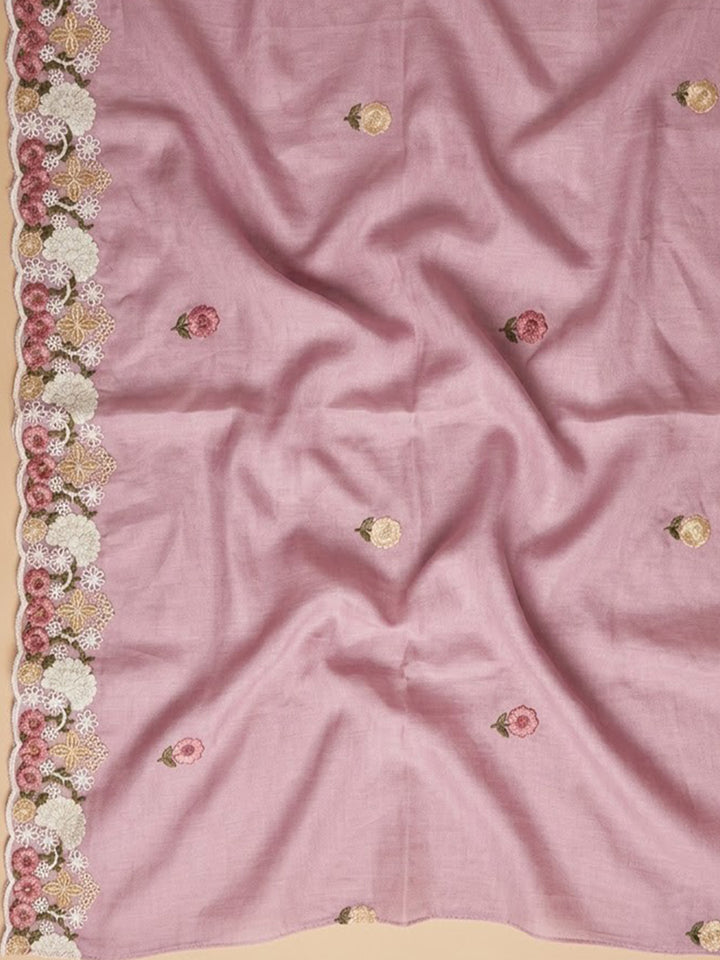 Onion Pink Chanderi Embroidered Unstitched Dress Material