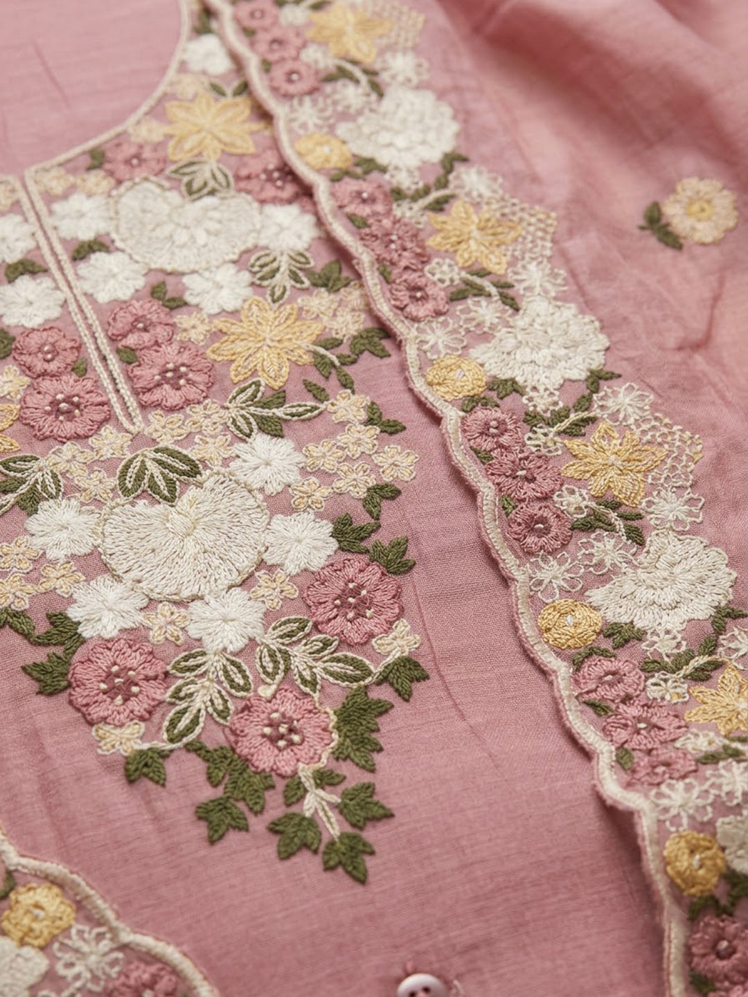 Peach Chanderi Embroidered Unstitched Dress Material