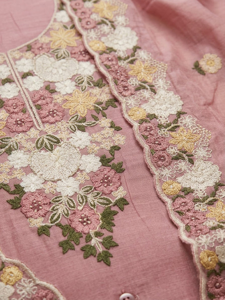 Peach Chanderi Embroidered Unstitched Dress Material