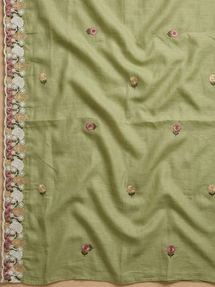 Pista Green Chanderi Embroidered Unstitched Dress Material