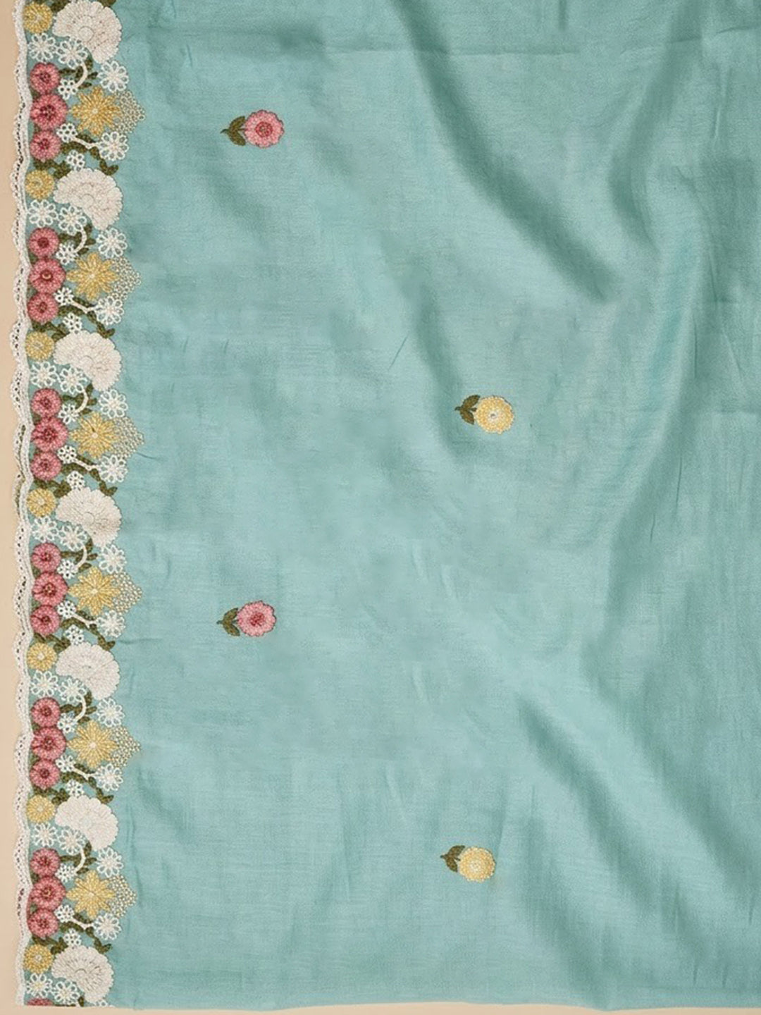 Sea Green Chanderi Embroidered Unstitched Dress Material