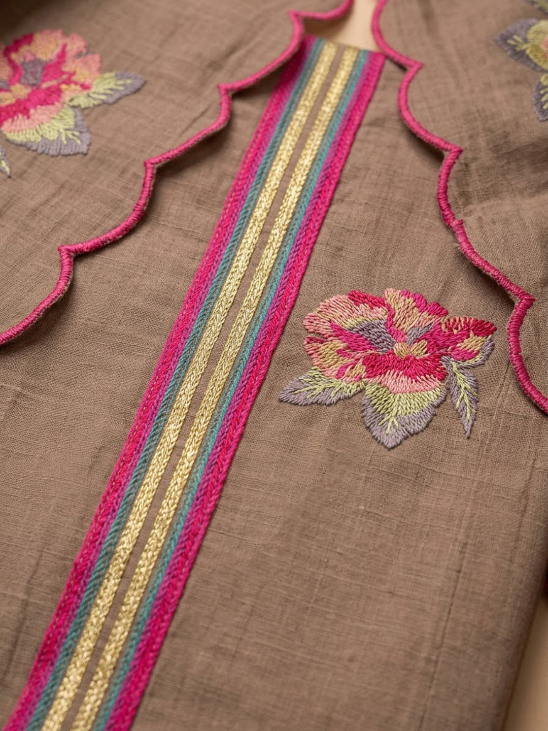 Mouse Chanderi Embroidered Unstitched Dress Material