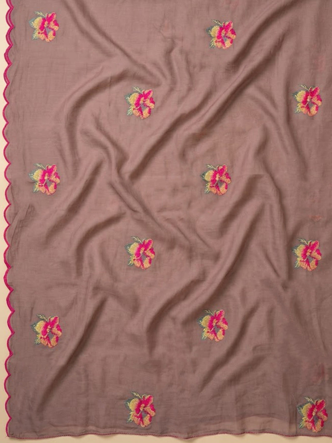 Onion-Pink Chanderi Embroidered Unstitched Dress Material