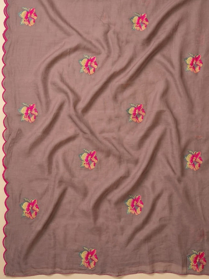 Onion-Pink Chanderi Embroidered Unstitched Dress Material