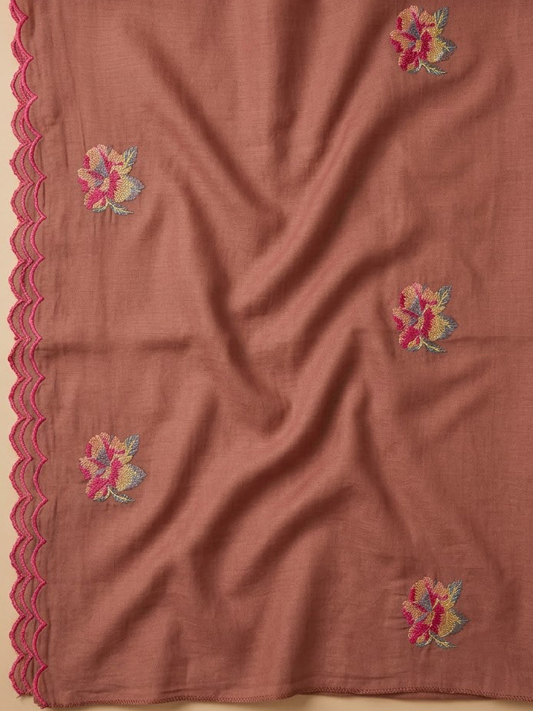 Rust Chanderi Embroidered Unstitched Dress Material