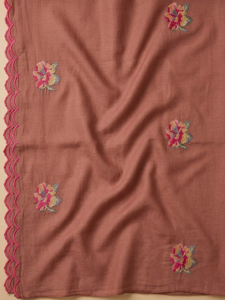 Rust Chanderi Embroidered Unstitched Dress Material