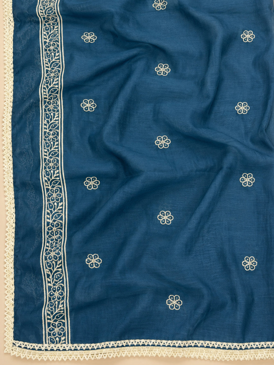 Blue Chanderi Embroidered Unstitched Dress Material