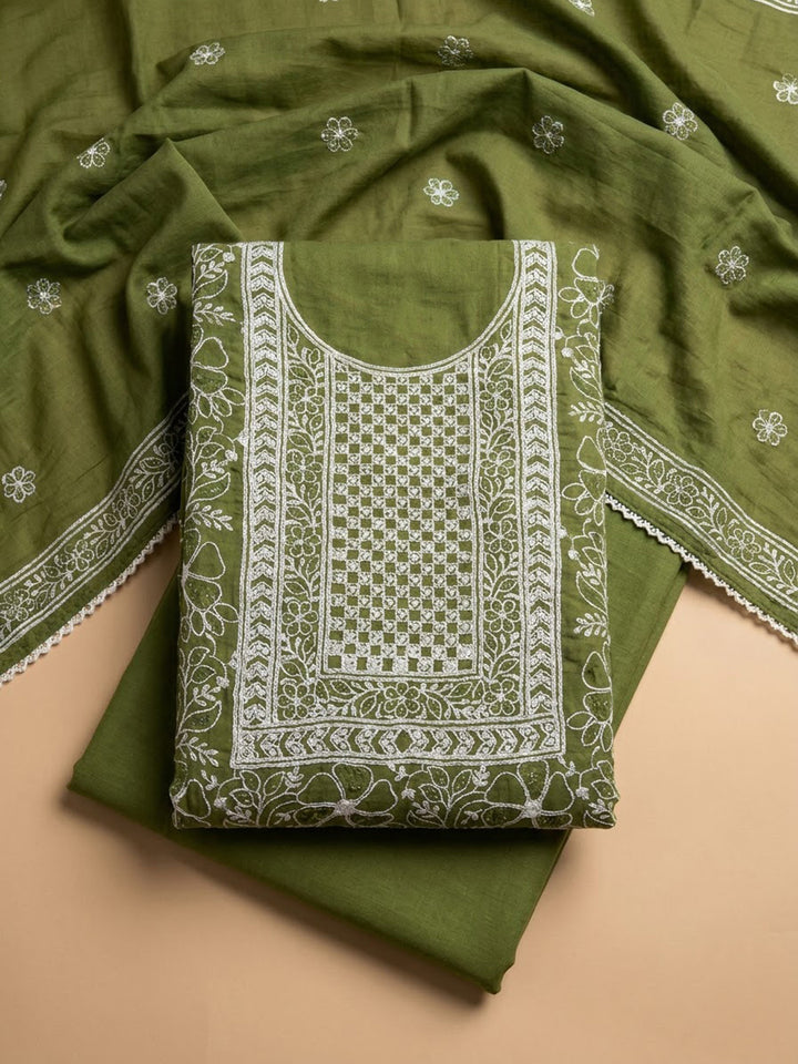 Mehndi Chanderi Embroidered Unstitched Dress Material
