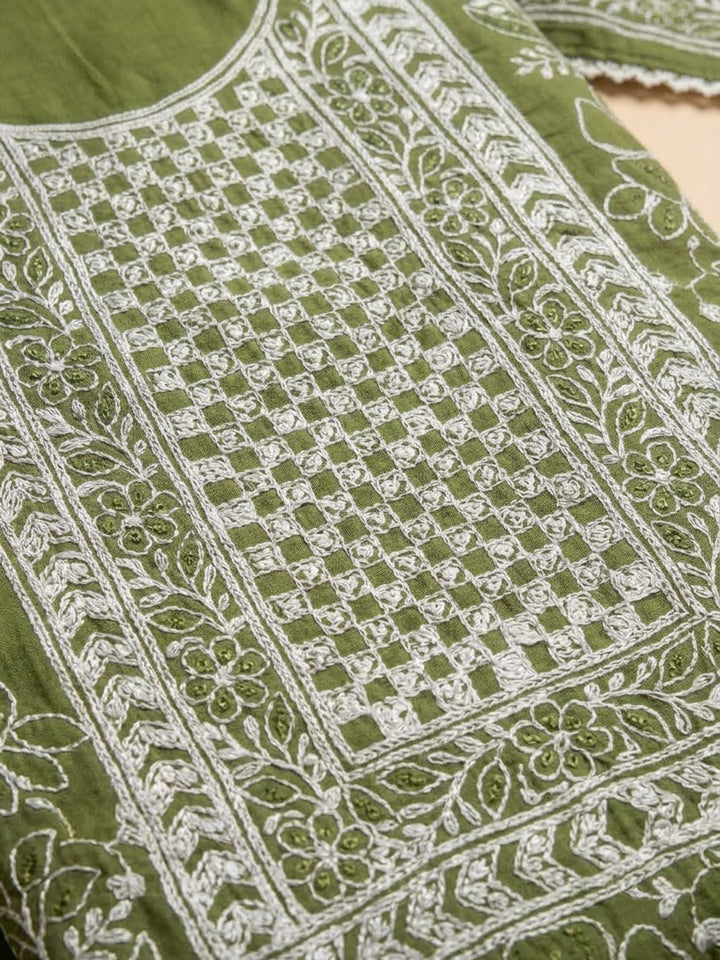 Mehndi Chanderi Embroidered Unstitched Dress Material
