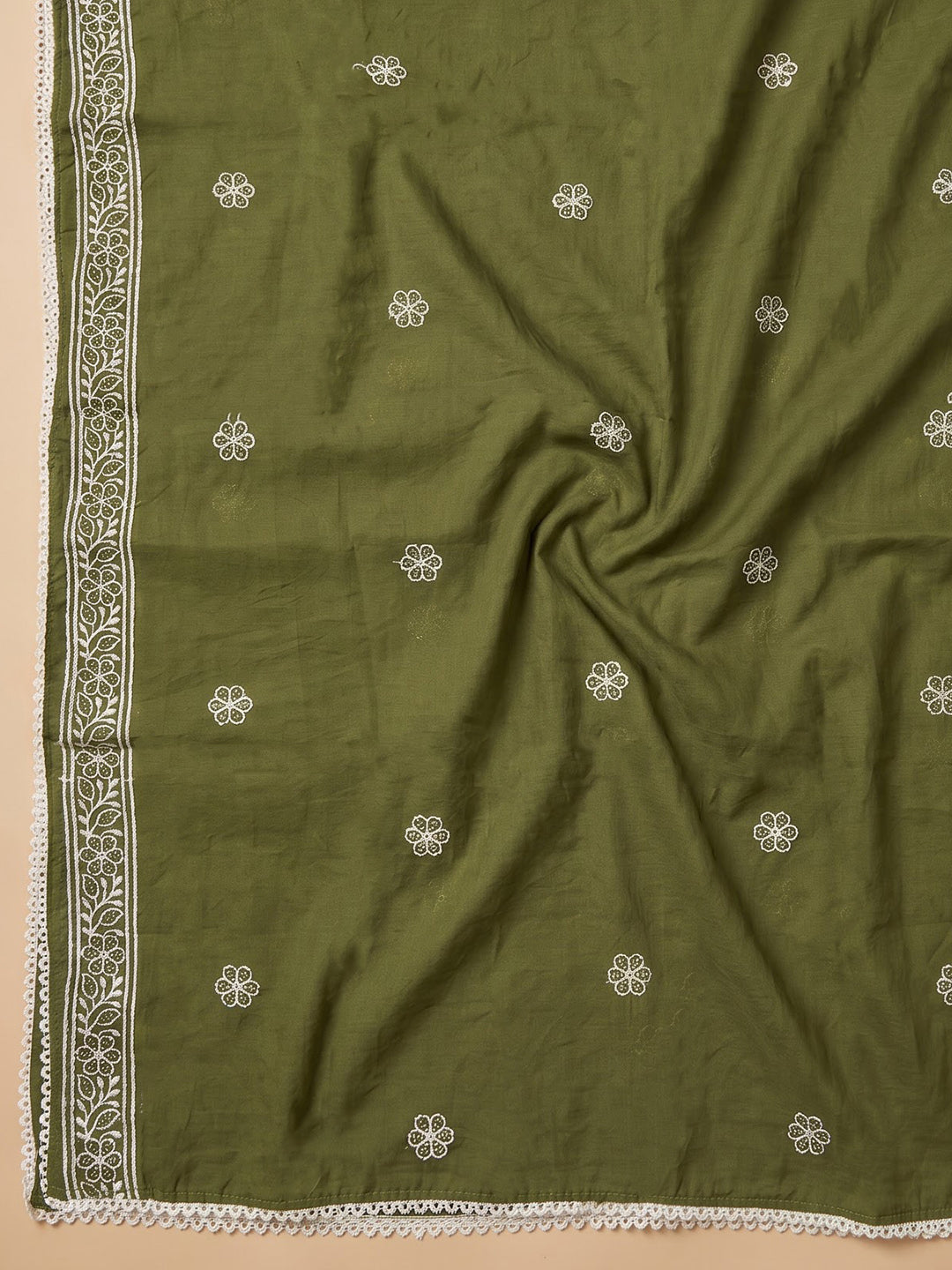 Mehndi Chanderi Embroidered Unstitched Dress Material