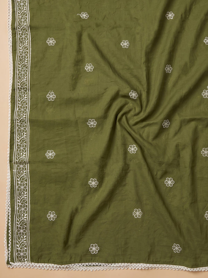 Mehndi Chanderi Embroidered Unstitched Dress Material