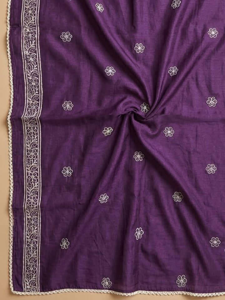 Purple Chanderi Embroidered Unstitched Dress Material
