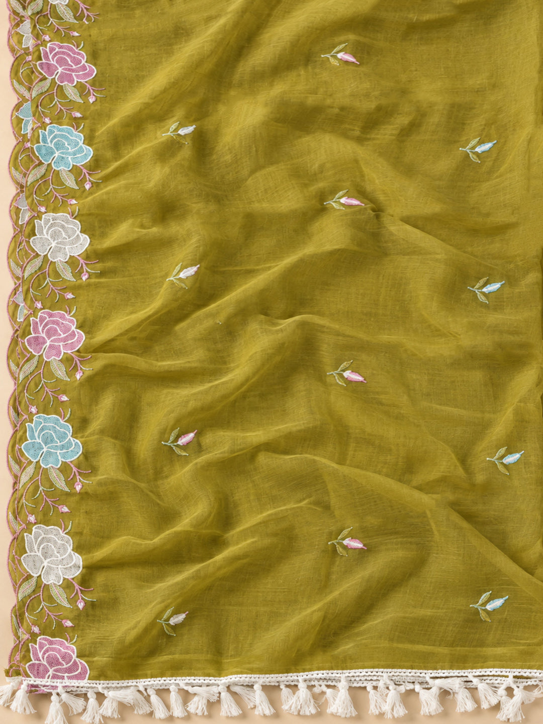 Mehndi Chanderi Embroidered Unstitched Dress Material