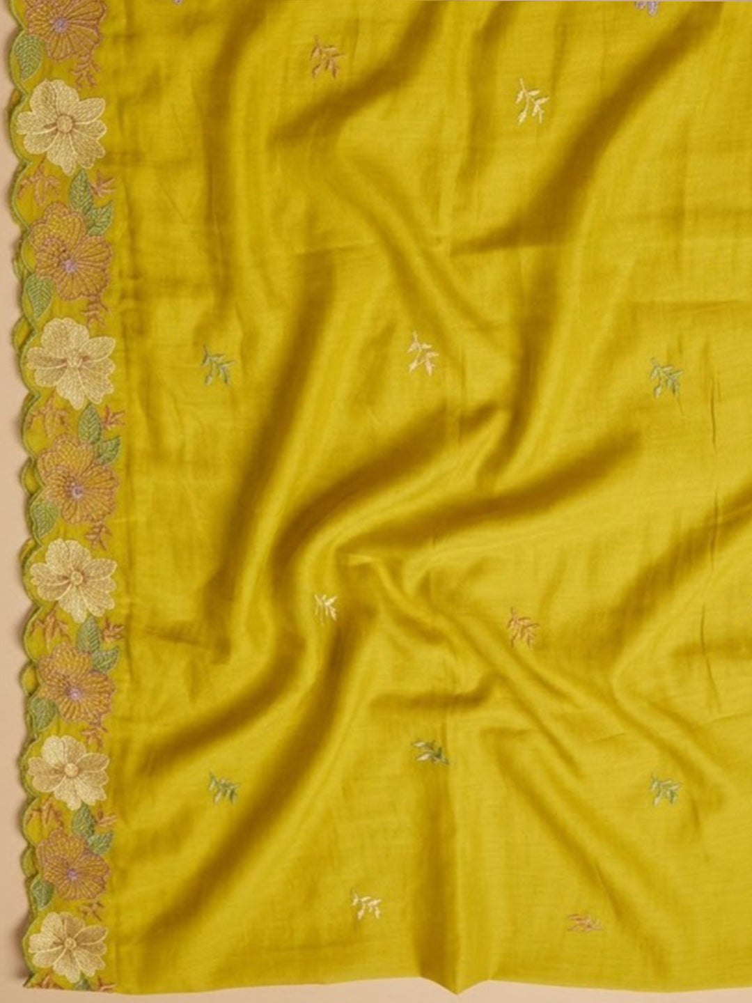 Lemon Chanderi Embroidered Unstitched Dress Material
