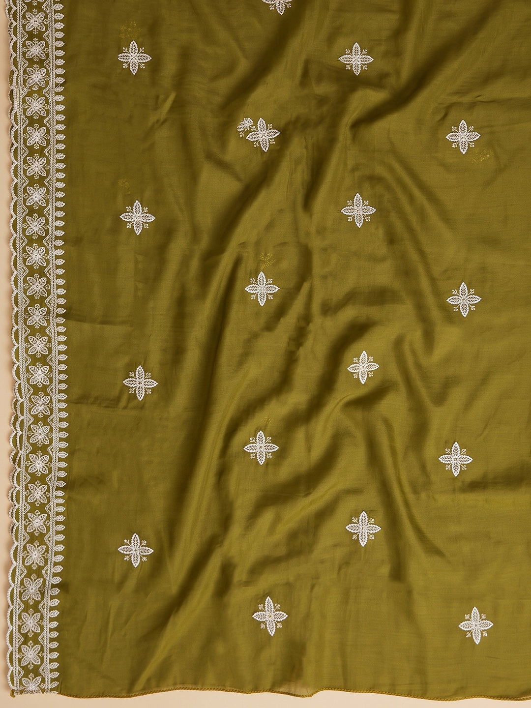 Mehndi Chanderi Embroidered Unstitched Dress Material