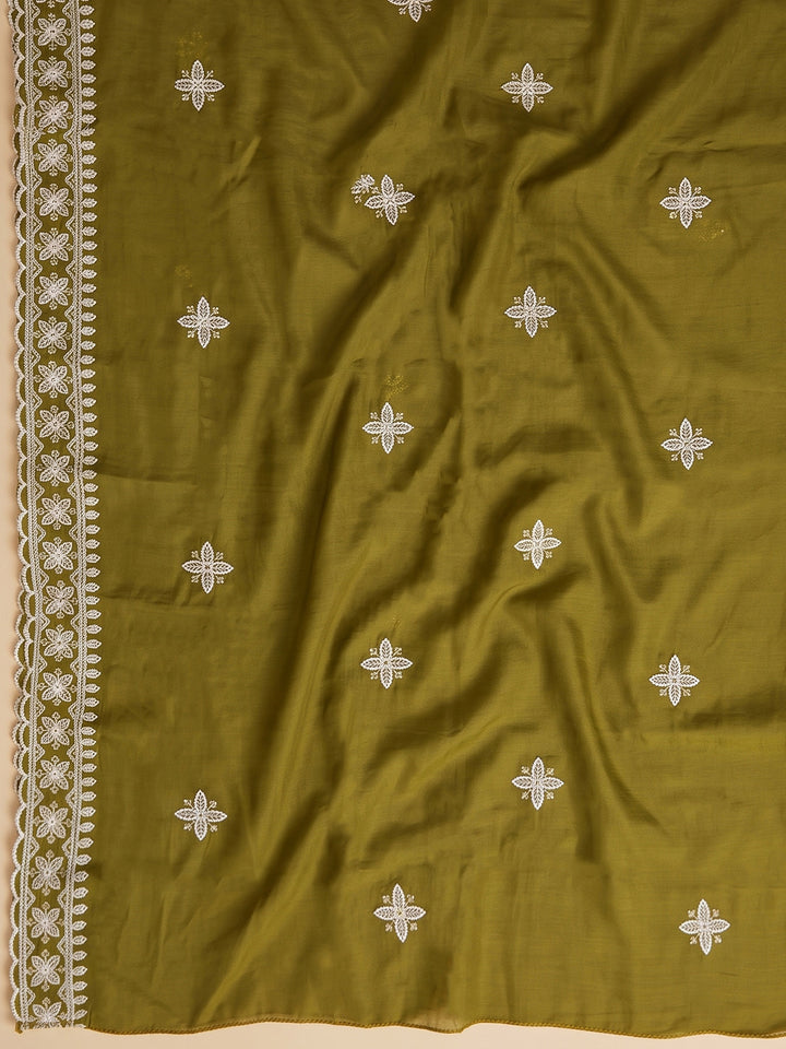 Mehndi Chanderi Embroidered Unstitched Dress Material