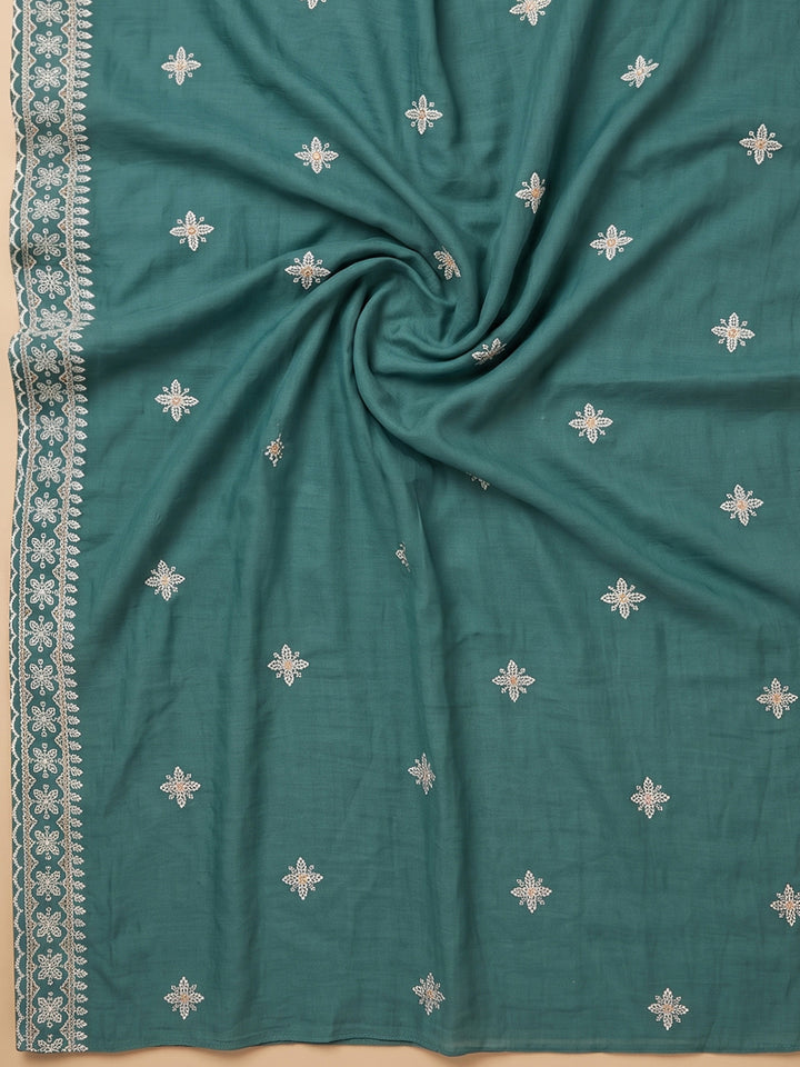 Rama-Green Chanderi Embroidered Unstitched Dress Material