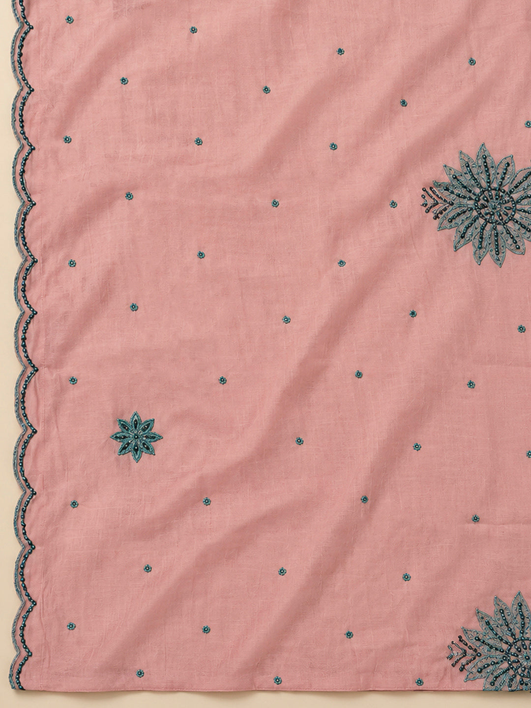 Peach Chanderi Embroidered Unstitched Dress Material