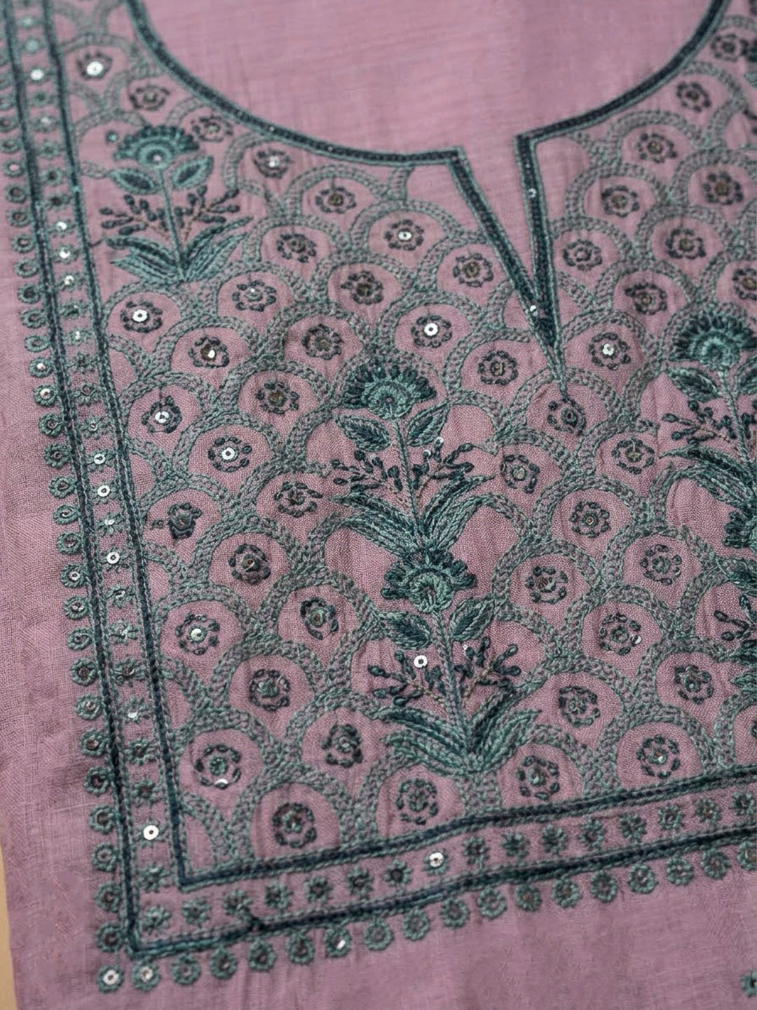 Pink Chanderi Embroidered Unstitched Dress Material