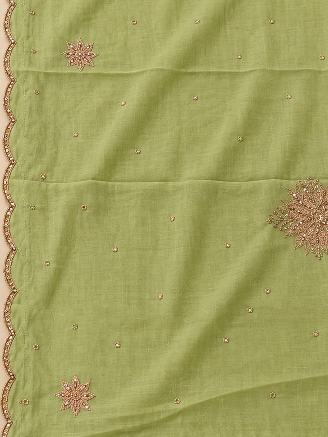 Pista Green Chanderi Embroidered Unstitched Dress Material