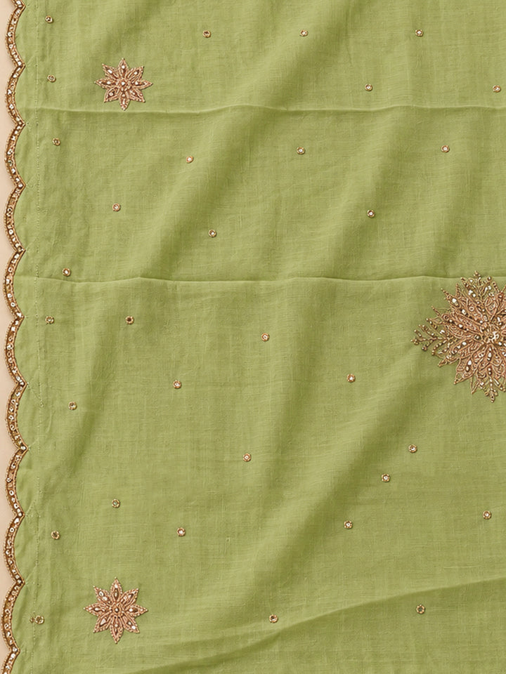 Pista Green Chanderi Embroidered Unstitched Dress Material