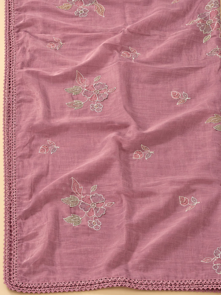 Onion-Pink Chanderi Embroidered Unstitched Dress Material