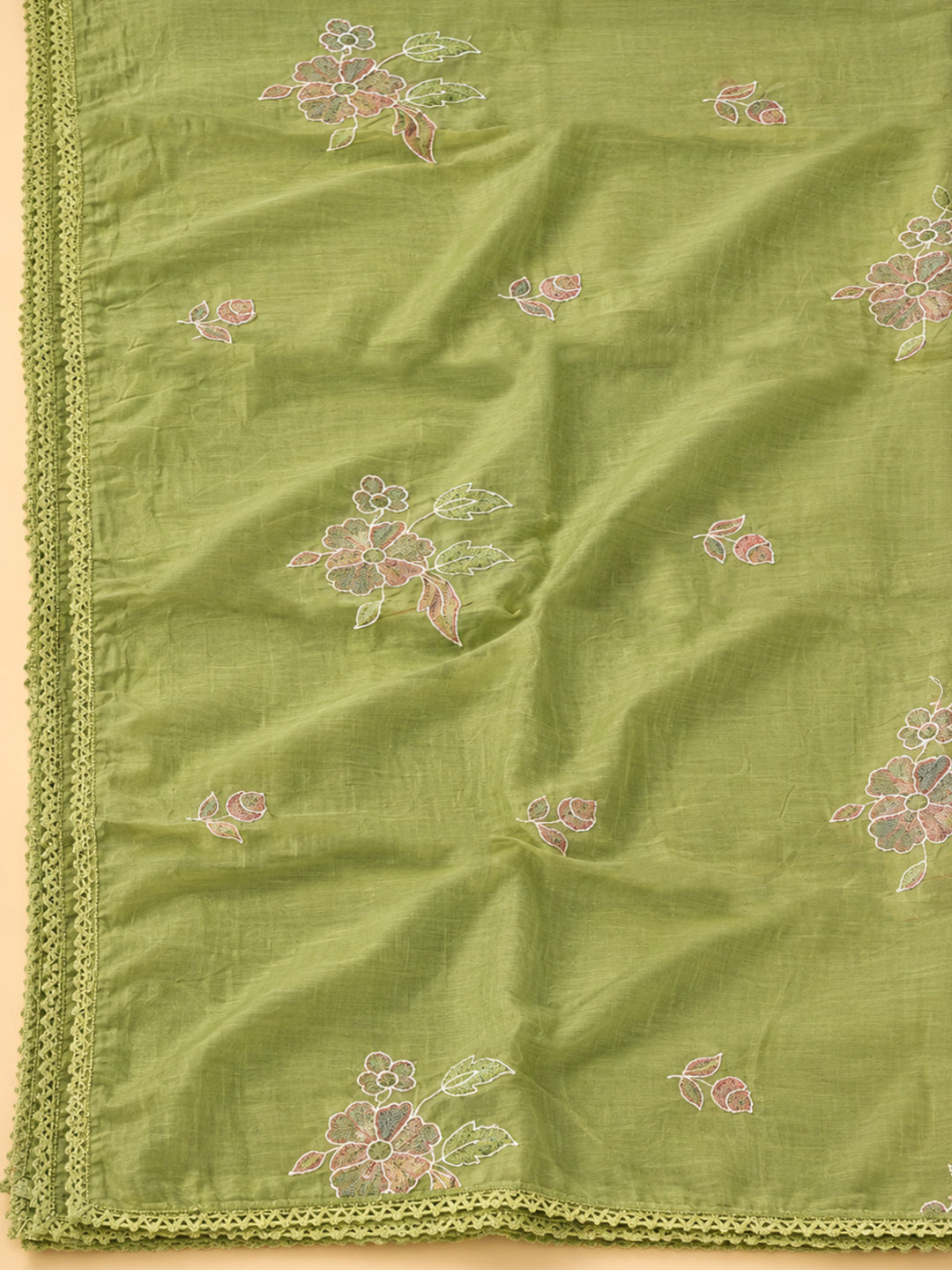 Pista-Green Chanderi Embroidered Unstitched Dress Material