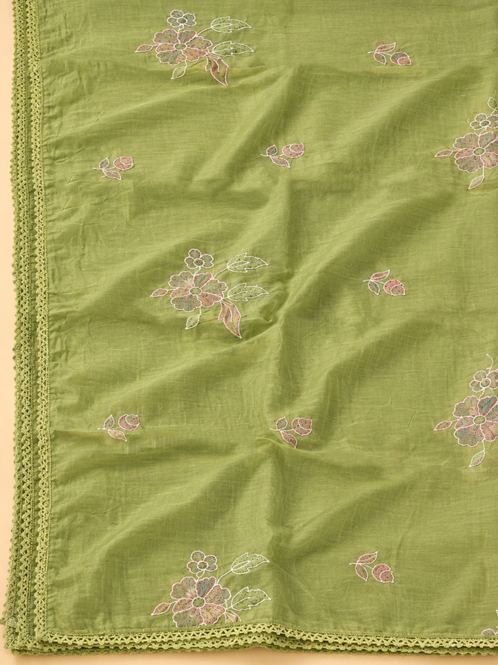 Pista-Green Chanderi Embroidered Unstitched Dress Material
