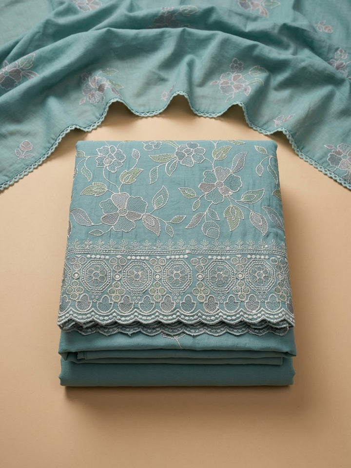 Rama-Green Chanderi Embroidered Unstitched Dress Material
