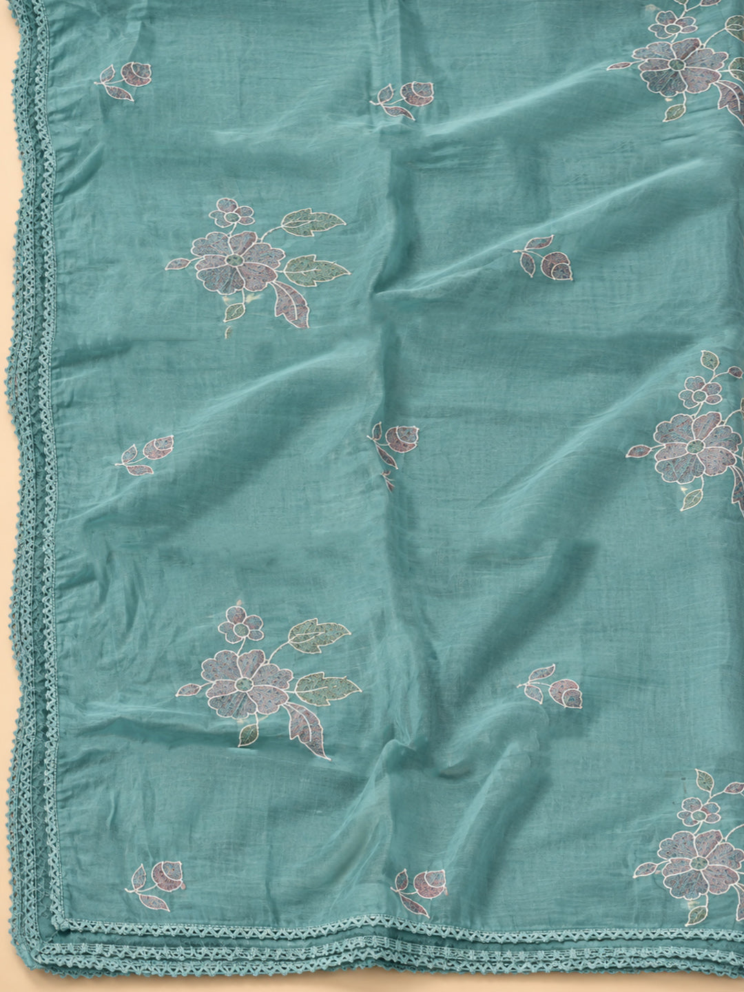 Rama-Green Chanderi Embroidered Unstitched Dress Material
