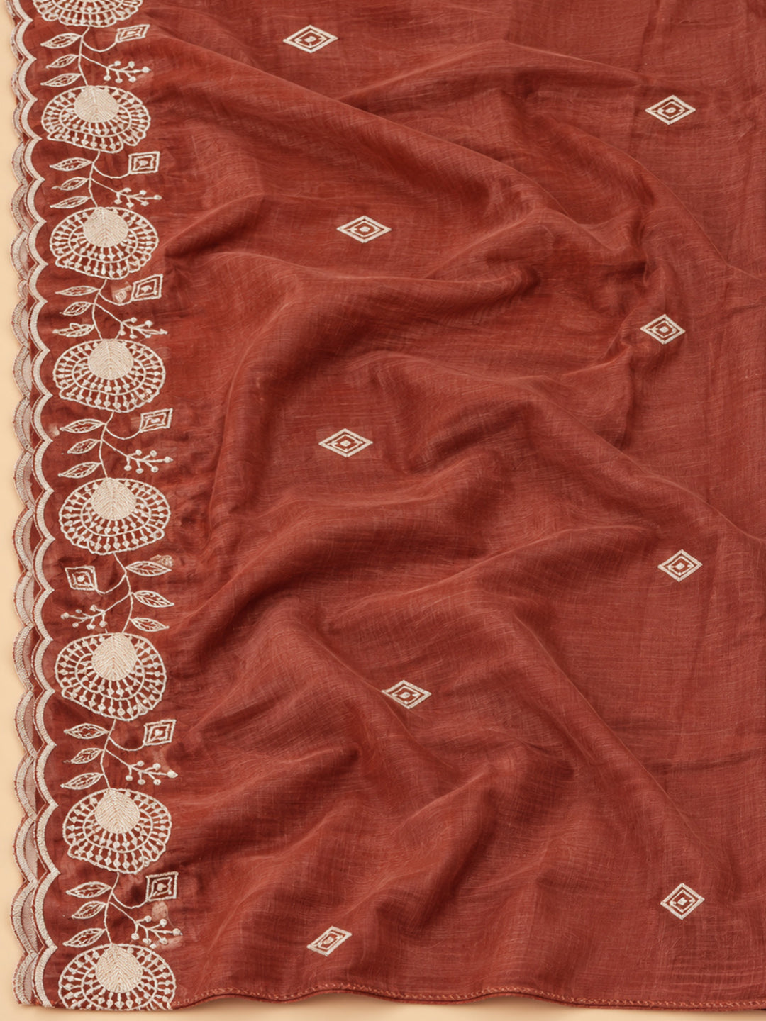 Maroon Chanderi Embroidered Unstitched Dress Material