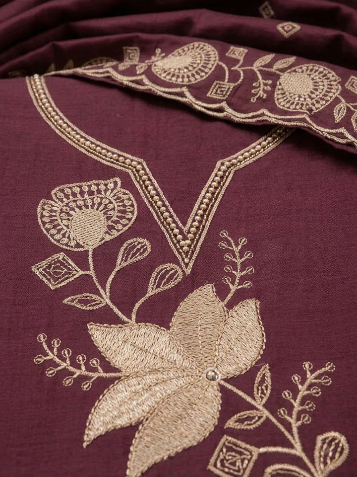 Onion-Pink Chanderi Embroidered Unstitched Dress Material