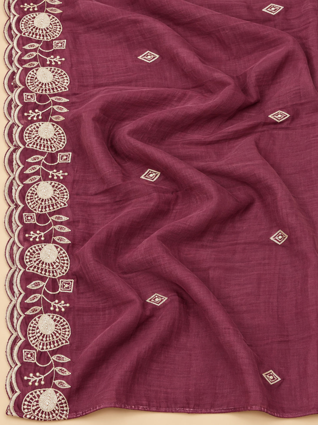 Onion-Pink Chanderi Embroidered Unstitched Dress Material