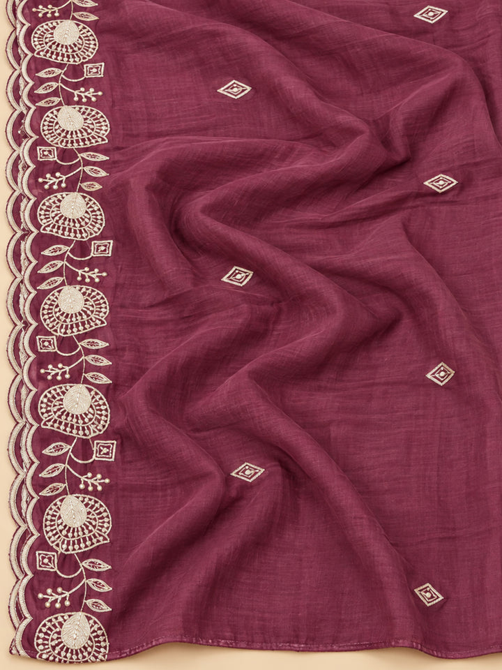 Onion-Pink Chanderi Embroidered Unstitched Dress Material