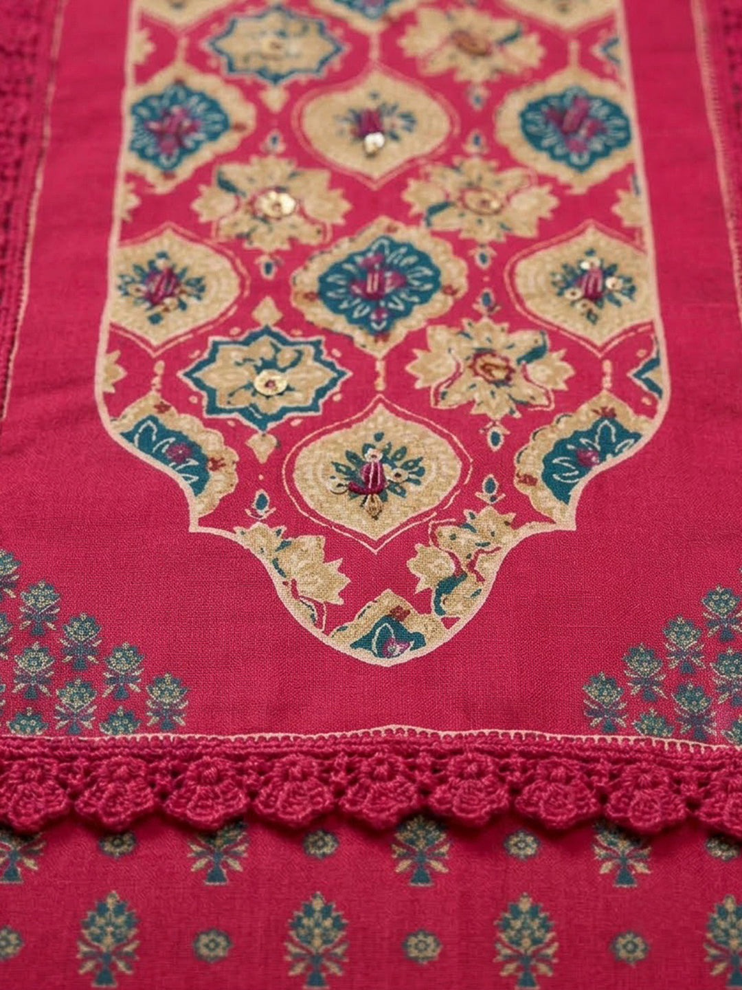 Hot Pink Crepe Printed Unstitched Dress Material