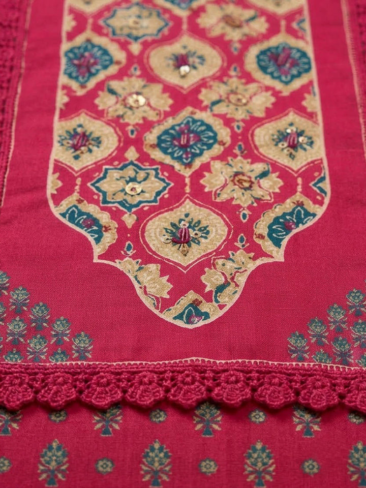Hot Pink Crepe Printed Unstitched Dress Material
