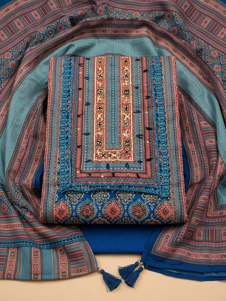 Blue Crepe Printed Unstitched Dress Material