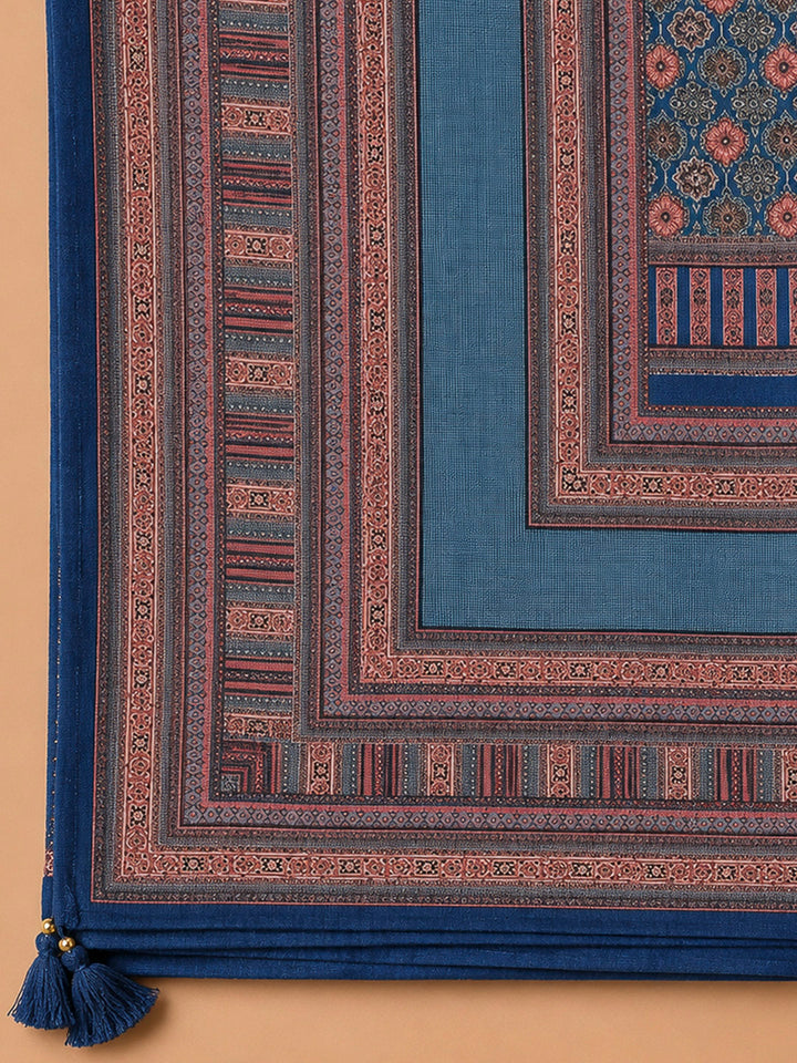 Blue Crepe Printed Unstitched Dress Material