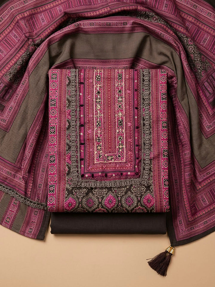 Brown Crepe Printed Unstitched Dress Material