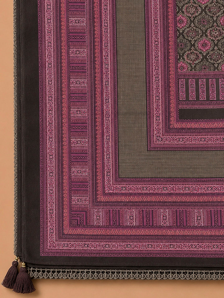 Brown Crepe Printed Unstitched Dress Material