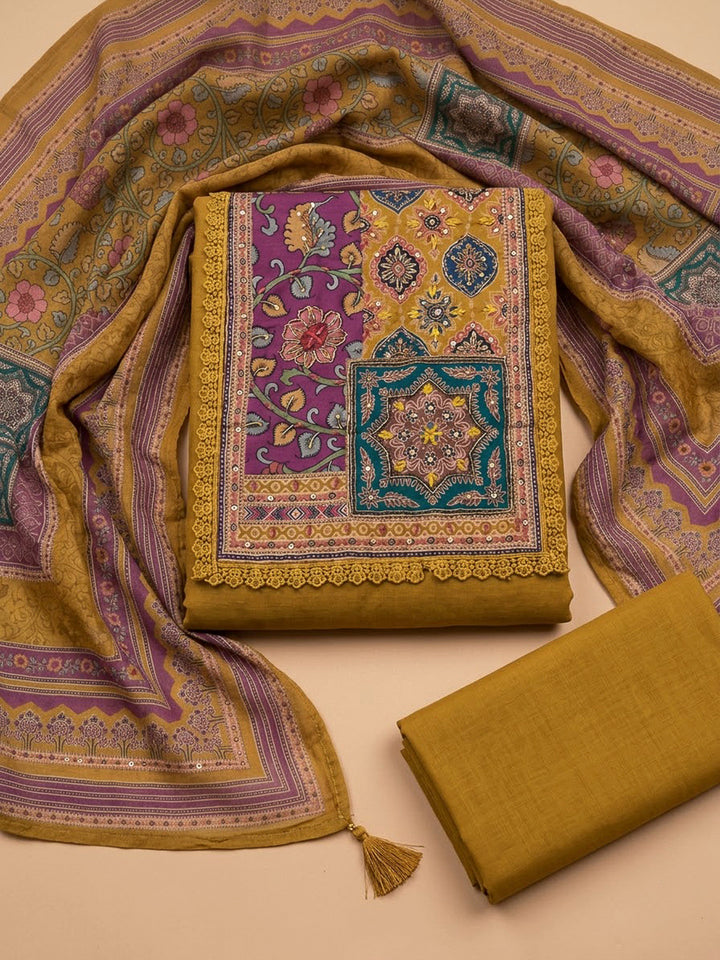 Mehndi Crepe Printed Unstitched Dress Material