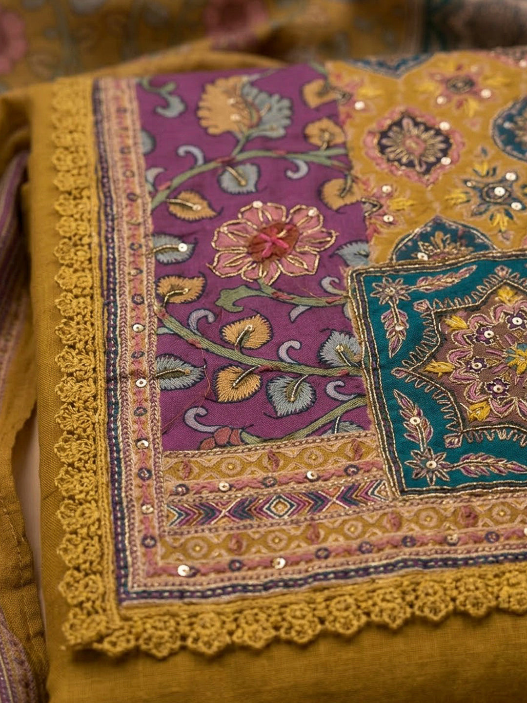 Mehndi Crepe Printed Unstitched Dress Material